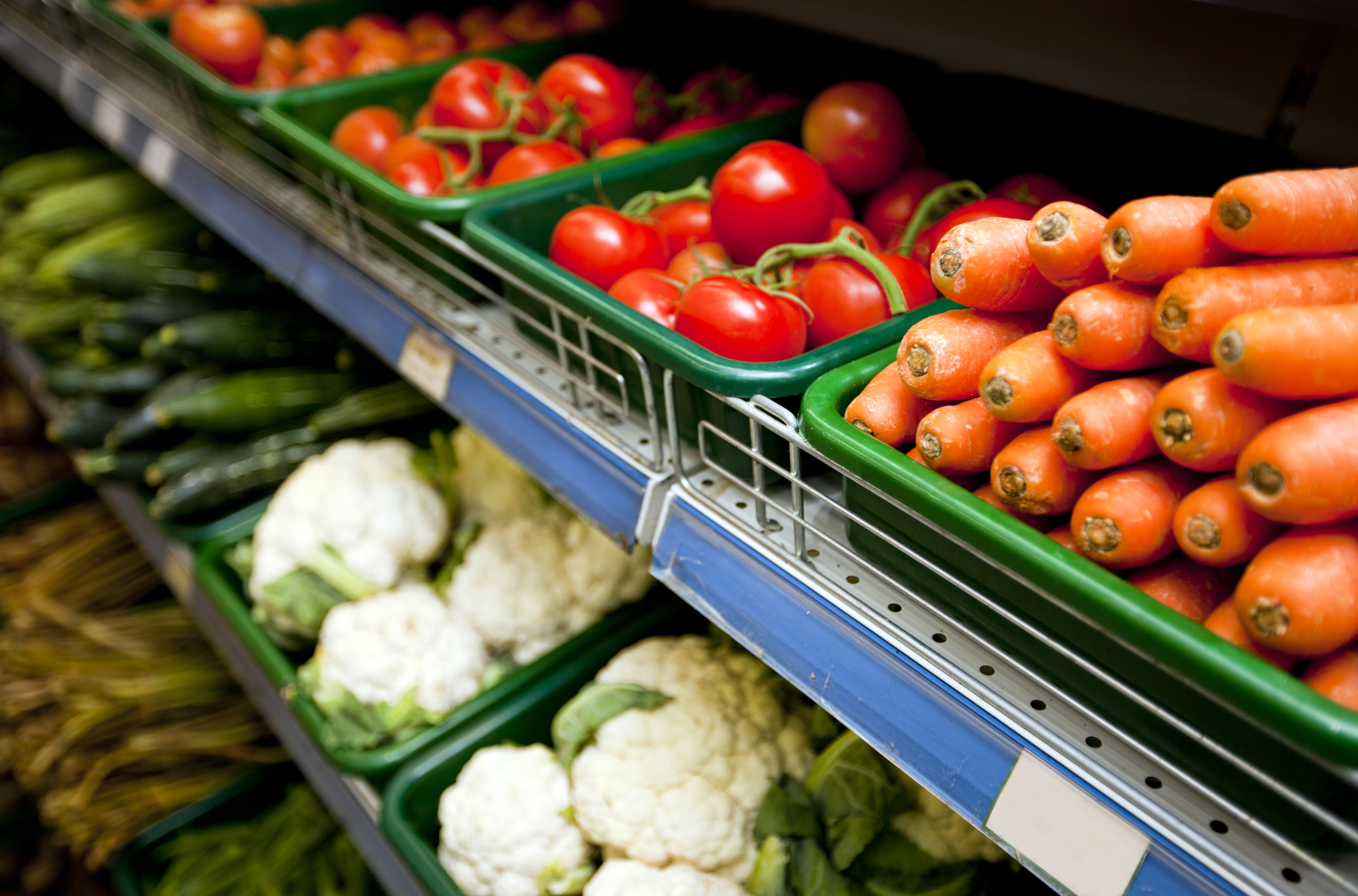 Various vegetables on display in specialty grocery store